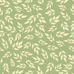 Vector simple floral seamless pattern. Natural background. Summer green leaves. 