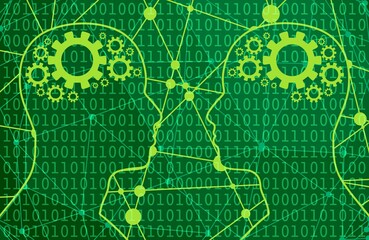 Human relationships concept illustration. Digital matrix overlay