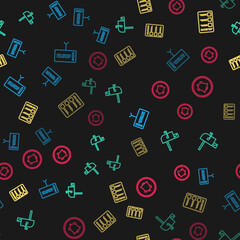 Set line Information, Open mail box, Create account screen mobile and Button chat notification on seamless pattern. Vector