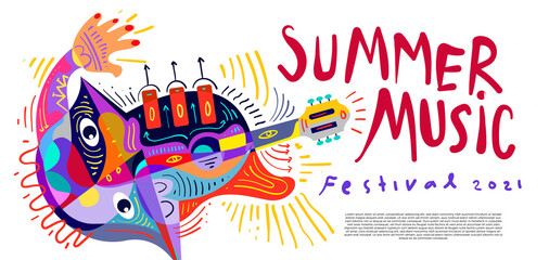 Vector illustration colorful summer music festival banner - obrazy, fototapety, plakaty