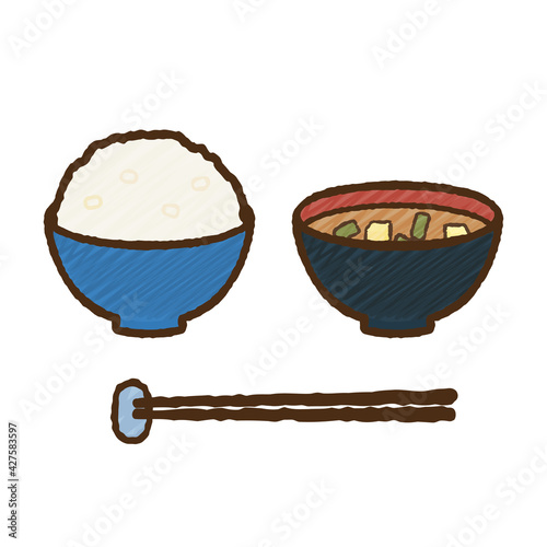 シンプルでかわいい味噌汁定食のイラスト 手描き風 Alimentation Wall Mural Alimentati 村人