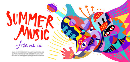 Obraz premium Vector illustration colorful summer music festival banner