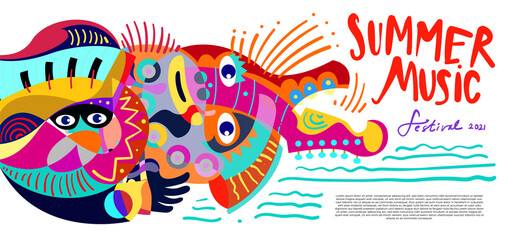 Fototapeta na wymiar Vector illustration colorful summer music festival banner