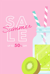 vector background with kiwi fruit and a glass of juice for banners, cards, flyers, social media wallpapers, etc.