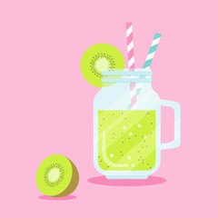 vector background with kiwi fruit and a glass of juice for banners, cards, flyers, social media wallpapers, etc.