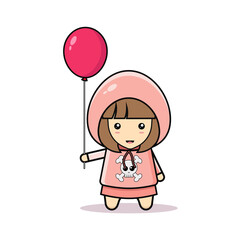 Kawaii illustration little girl holding a balloon vector graphics