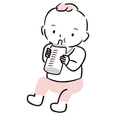 手描き1color　赤ちゃん　自分でミルクを飲む