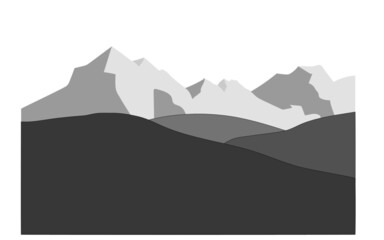 Vector illustration. Scenery. Gray mountains and surrounding landscape.