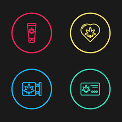 Set line Marijuana and cannabis store, Calendar marijuana leaf, in heart and Medical cream with icon. Vector