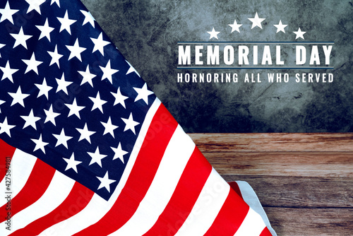 Memorial Day with American flag on wooden background