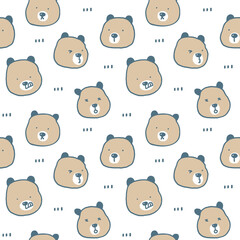 Fototapeta premium Seamless Pattern with Cartoon Bear Face Illustration Design on White Background