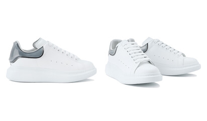 Modern sneakers white color. Front and side views