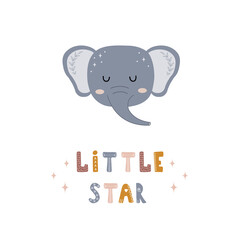 Cute boho elephant. Little star. Scandinavian poster for children wallpaper and home decor. Cute pastel vector illustration in cartoon style.