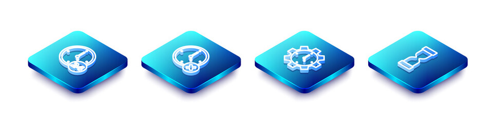 Fototapeta premium Set Isometric line Clock 24 hours, delete, Time Management and Old hourglass icon. Vector