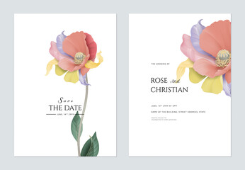 Floral wedding invitation card template design, fancy flower on white