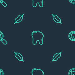 Set line Broken tooth, Smiling lips and Dental search on seamless pattern. Vector