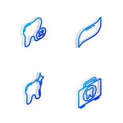 Set Isometric line Toothpaste, with caries, whitening and First aid kit icon. Vector