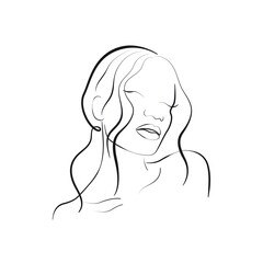 Abstract Woman Head Line Art Drawing. Style Template with Abstract Female Face. Woman Face Modern Minimalist Linear Style. Beauty Fashion Design. Vector EPS 10