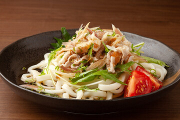 ミョウガと水菜の冷しゃぶうどん