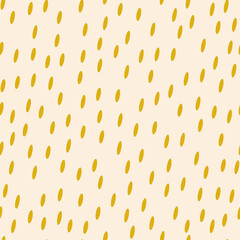 Oval spots. Polka dot fabric. An infinite number of yellow dots. Seamless pink pattern for textiles, paper, packaging, curtains, pillows, bedspreads, bed linen. Actual colors. Vector graphics.