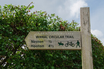 Wood signpost on the Wirral Circular Trail