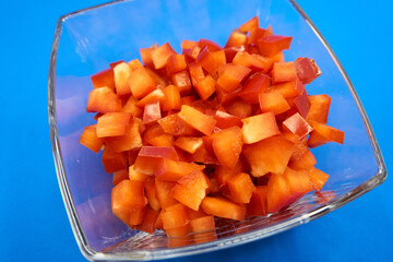 A closeup shot of sliced paprika on pot