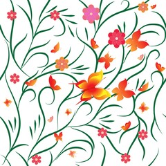 Summer pattern with color butterflies and flowers