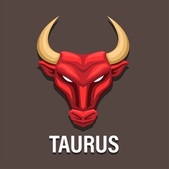 Taurus Zodiac with Bull Head symbol logo concept in cartoon illustration vector