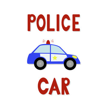 Simple flat image of police car for children.