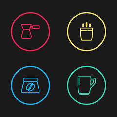 Set line Bag of coffee beans, Coffee cup, and turk icon. Vector