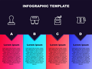 Set line Coffee tamper, cup to go, Manual coffee grinder and pot. Business infographic template. Vector