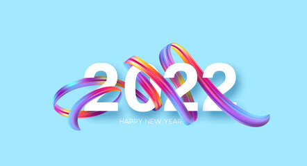 Calendar header 2022 number on colorful abstract color paint brush strokes background. Happy 2022 new year colorful background. Vector illustration