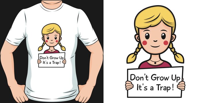 Don't Grow Up It's a Trap. Unique and Trendy T-Shirt Design.