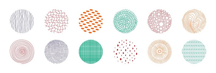 Circle pattern design. Hand drawn circular memphis geometric shapes for notebook and book cover. Vector isolated set