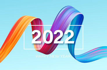 Calendar header 2022 number on colorful abstract color paint brush strokes background. Happy 2022 new year colorful background. Vector illustration