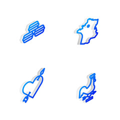 Set Isometric line Map of France, Macaron cookie, Amour with heart and arrow and Rooster weather vane icon. Vector