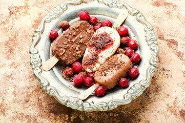 Chocolate ice cream on a stick