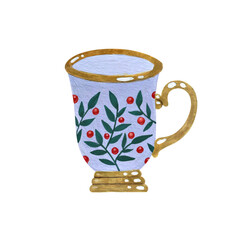 Hand drawn gouache tea cup with floral pattern