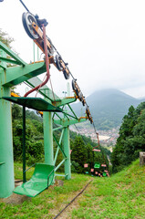 A chairlift leads up to the top of Tsuwano castle ruins in Tsuwano town, Shimane, prefecture, Japan.
