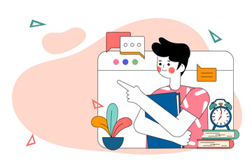 An illustration of the youngpeople learning online