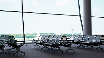 Empty seat in the airport  departure lounge. 3D Render