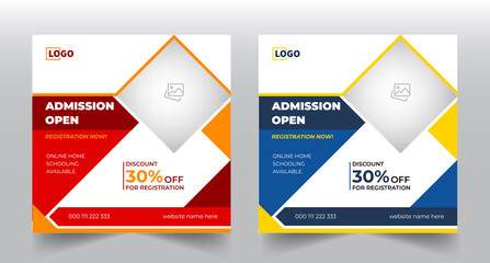 social media school admission post design,Back to school admission social media post,ad for facebook instagram,twitter or square flyer poster,admission open poster
