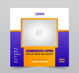 social media school admission post design,Back to school admission social media post,ad for facebook 
instagram,twitter or square flyer poster,admission open poster in blue and yellow color