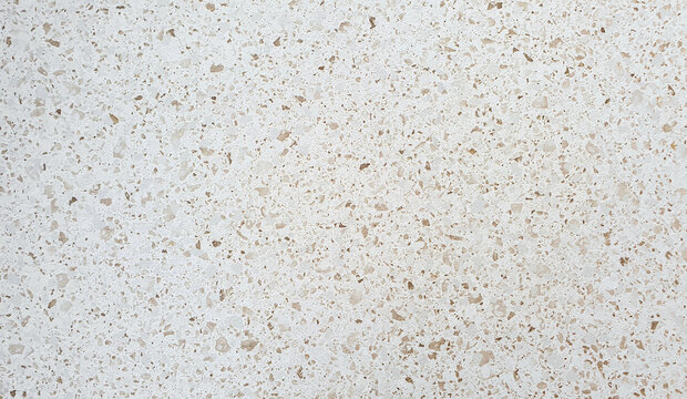 beige terrazzo flooring texture background. realistic raster pattern of mosaic floor with natural stones, granite, marble, quartz, concrete. polished rock surface. white background with colored chips.