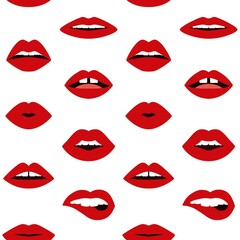 Lips doodle pattern. Seamless woman sexy lips, pop art trendy design. Vector lipstick seamless texture