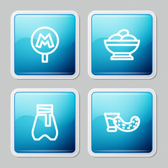 Set line Metro or Underground, Varenyky in a bowl, Cossack pants and Glass with vodka icon. Vector