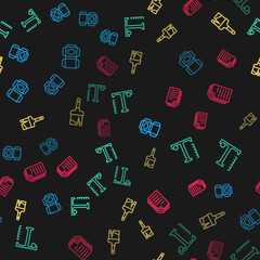 Set line Carton cardboard box, Text, Paint brush and File document on seamless pattern. Vector