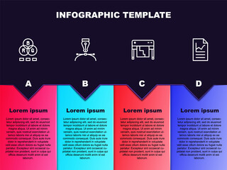 Set line RGB color mixing, Fountain pen nib, Plotter and Document with graph chart. Business infographic template. Vector