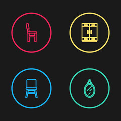Set line Chair, Mirror, Wardrobe and icon. Vector