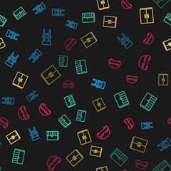 Set line Chair, Wardrobe, and Big bed on seamless pattern. Vector